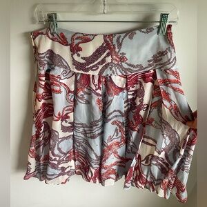Authentic Luca Luca Skirt 100% Silk Print White Blue Red Summer Luxury Large (J)